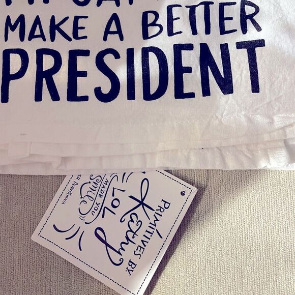 New Dish Towel Floursack Cat President from Primitives by Kathy NWT - Picture 4 of 8